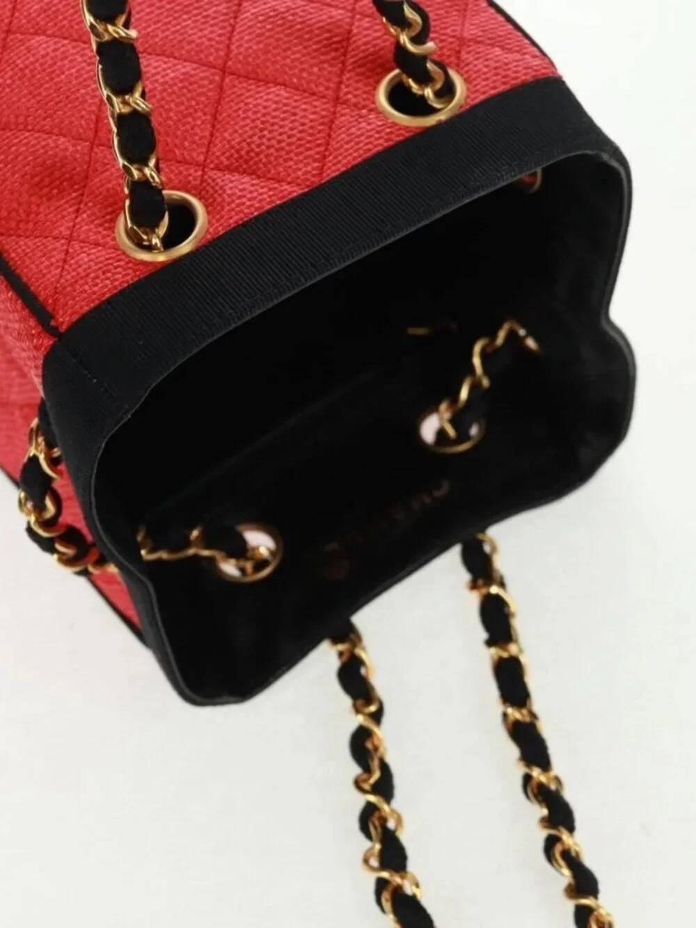 CHANEL Chain Hand Bag Raffia Red Gold CC Auth 162896V
